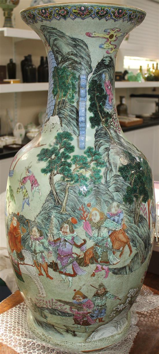 A massive Chinese famille rose foreign ambassadors vase, Daoguang period (1821-50), 77.5cm, some damage to neck and foot